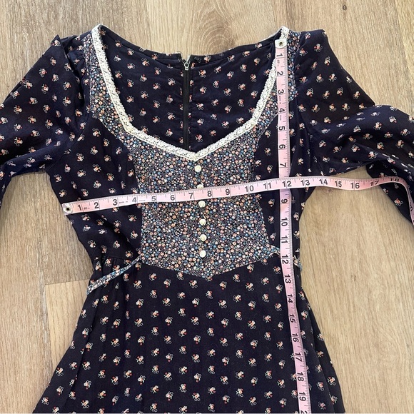 Vintage Montgomery Ward Prairie/ Gunne Sax Style Floral and Lace Dress Size 9 - Picture 8 of 13